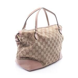 Gucci Leather Pink Beige GG Canvas Handbag Bree Pink Tan